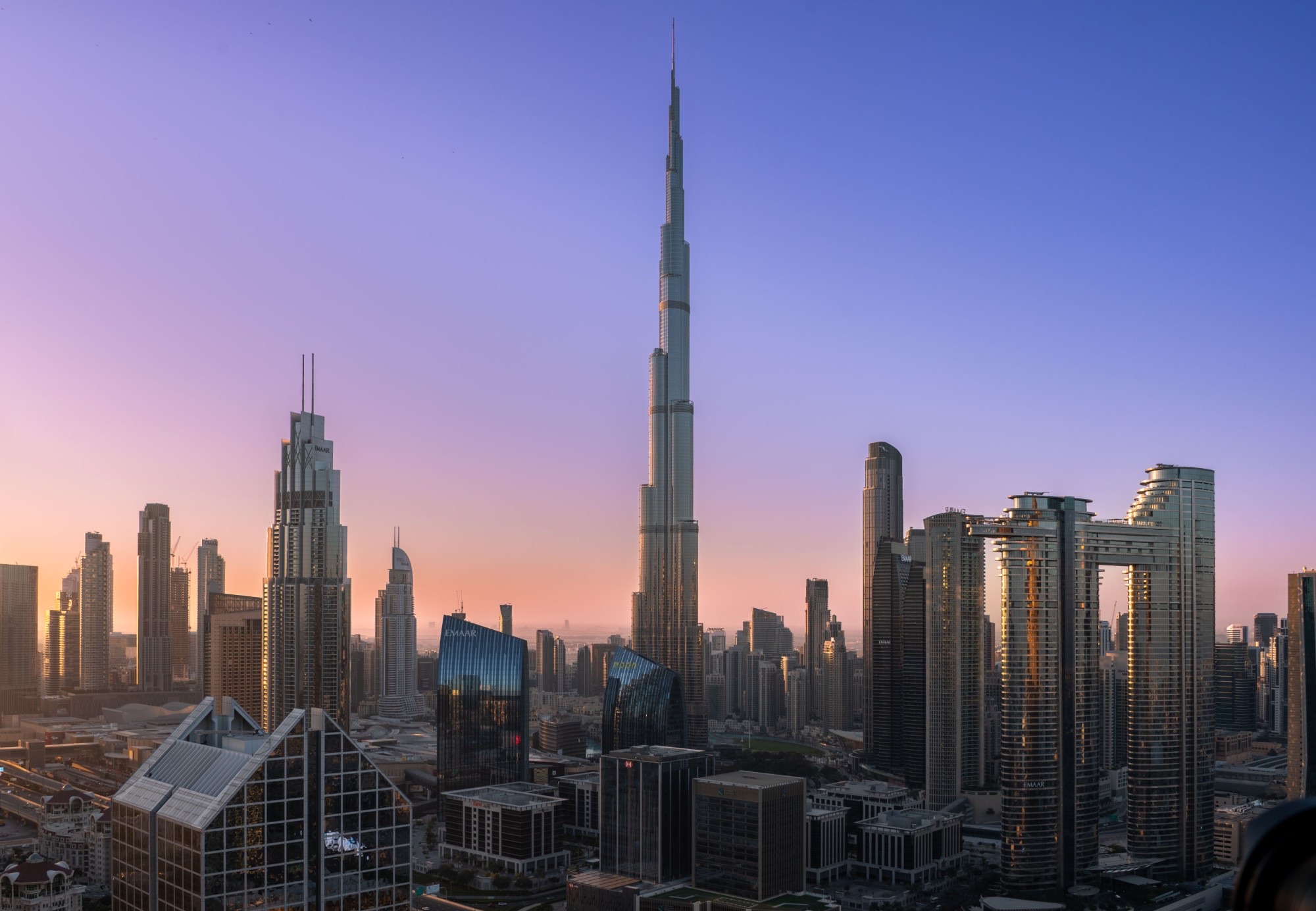 Burj Khalifa and Downtown Dubai at sunrise
